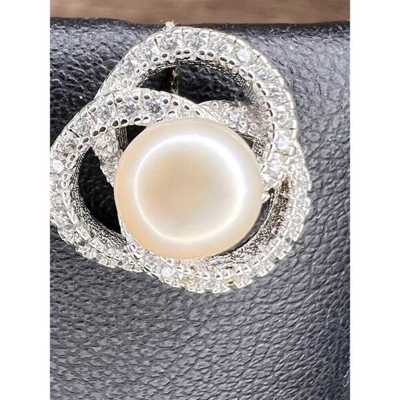 Cultured pearl swirl stud earrings in sterling silver with cz accents - Picture 14 of 14